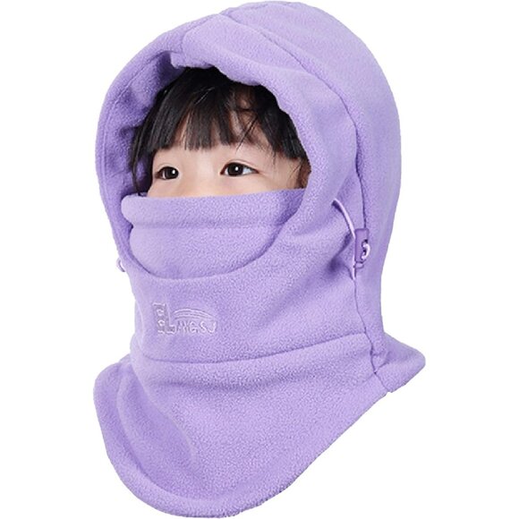 🆕 Kids Fleece Balaclava Purple Ski Face Mask Windproof Winter Hat Neck Warmer - Picture 1 of 7